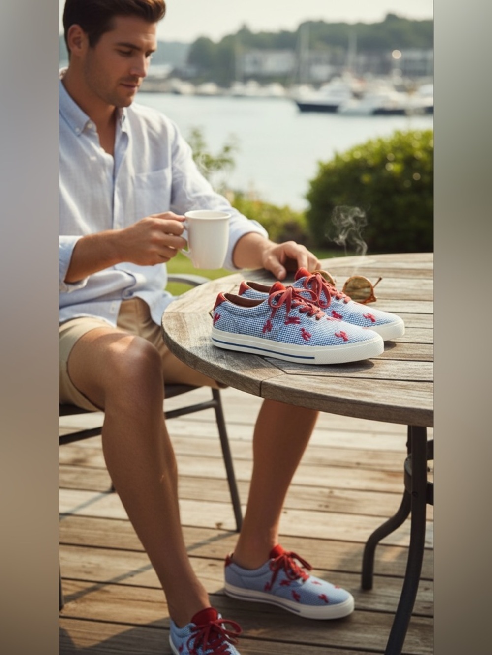 Polo Ralph Lauren Blue Gingham Lobster Canvas Sneakers with Red Accents